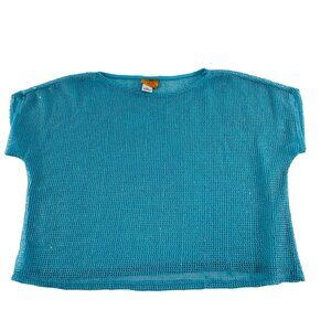 Vintage Ruby Rd. Petite Mesh Knit Top Turquoise PM 100% Polyester Women's sz PM